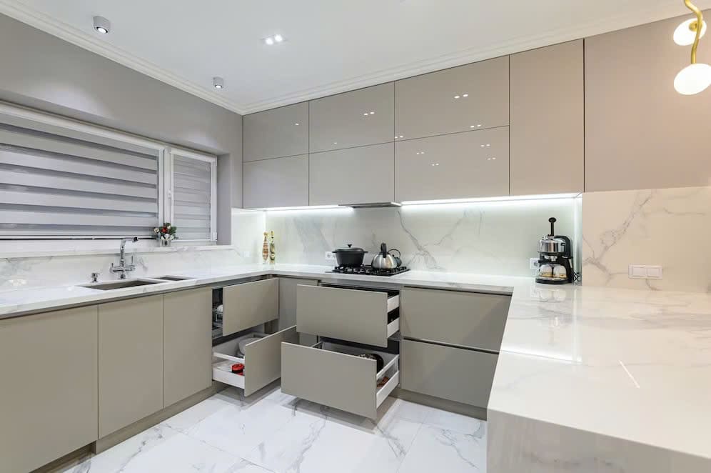 Tủ bếp inox cánh kính Tủ bếp inox cánh kính