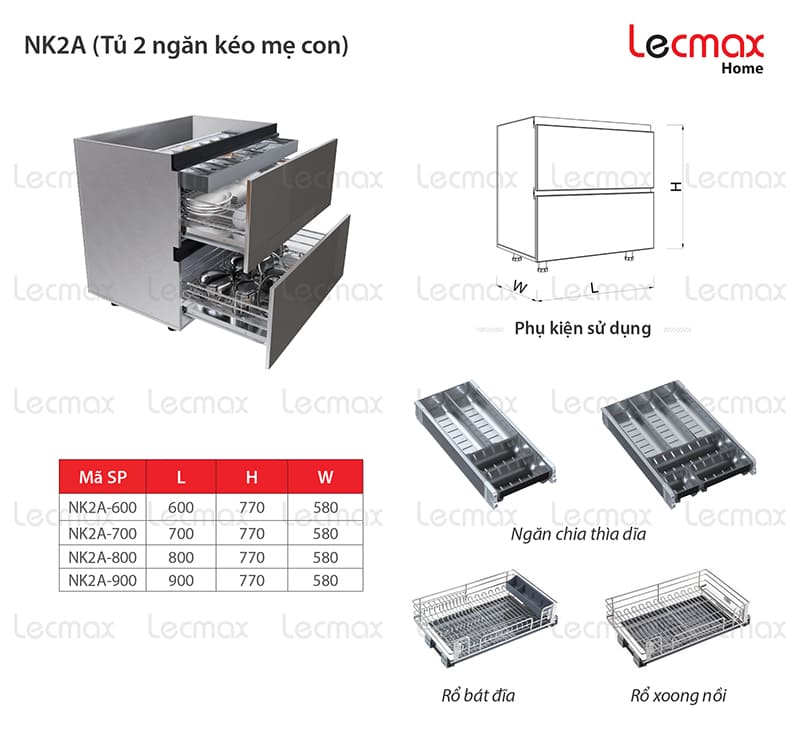 Tủ 2 ngăn kéo mẹ con NK2A