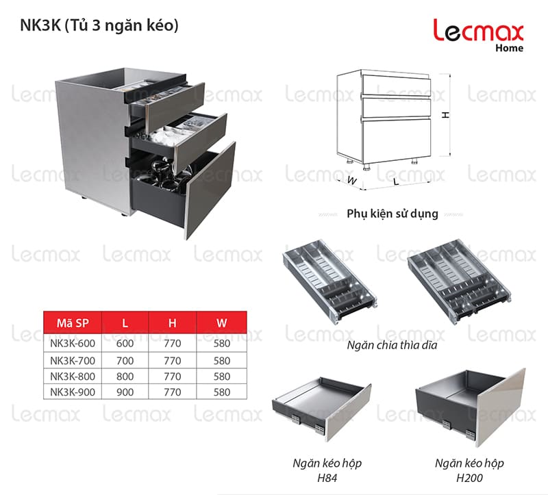 Tủ 3 ngăn kéo NK3K