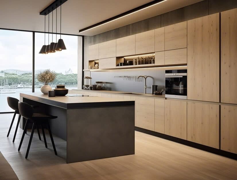 Tủ bếp nhôm cánh Acrylic vân gỗ Tủ bếp nhôm cánh Acrylic vân gỗ