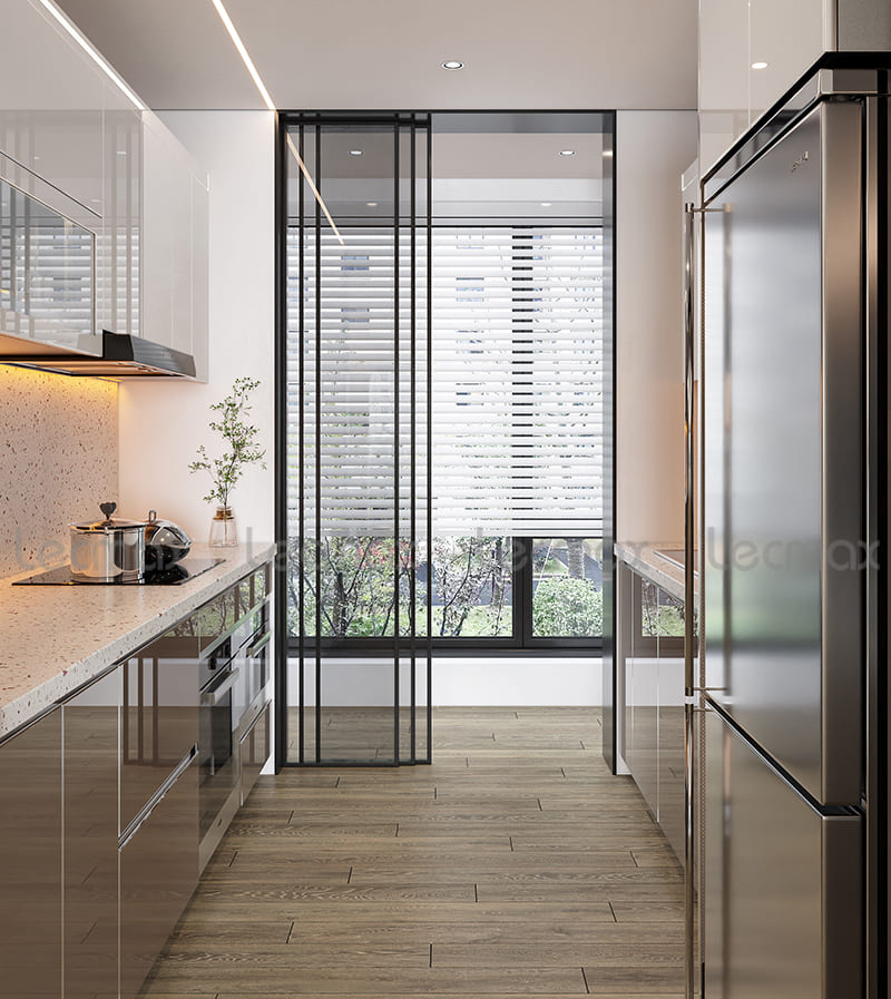 Tủ bếp inox song song