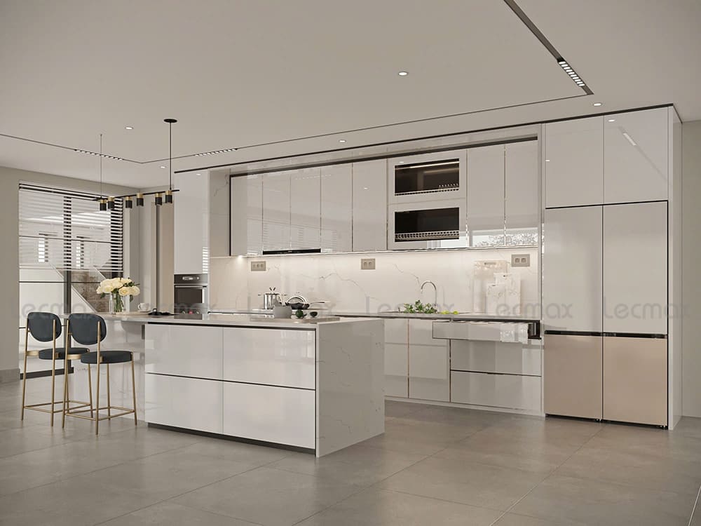 Tủ bếp cao cấp chữ I kết hợp bản đảo