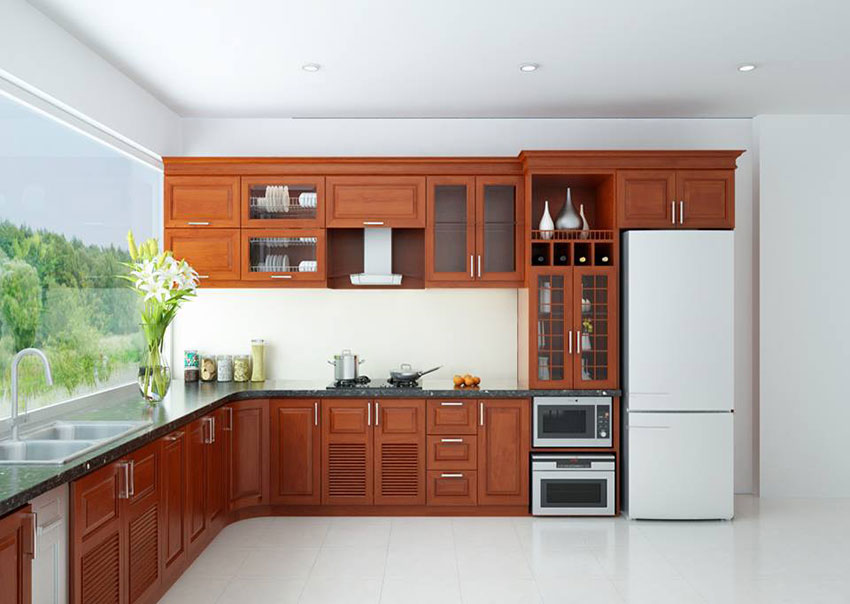 Tủ bếp chữ L gỗ công nghiệp Tủ bếp chữ L gỗ công nghiệp