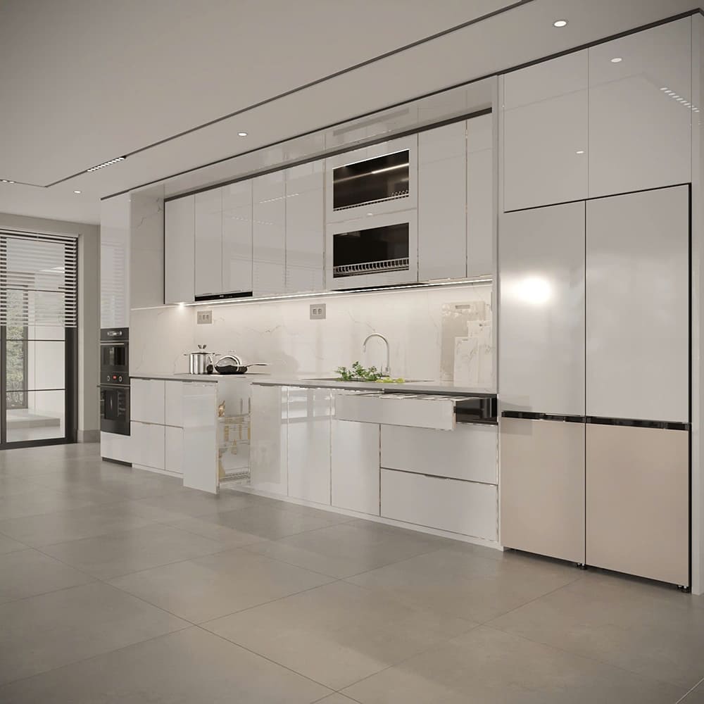 Tủ bếp inox chữ I cánh Acrylic Tủ bếp inox chữ I cánh Acrylic
