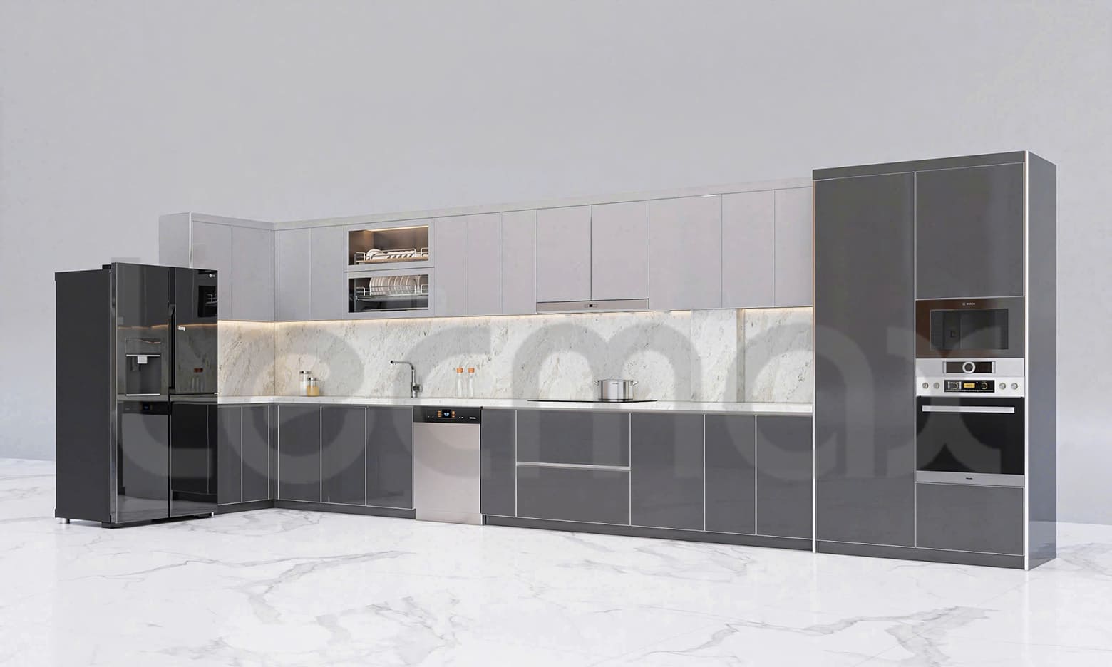 Mẫu tủ bếp inox 304 kết hợp tủ đồ khô cánh mở Mẫu tủ bếp inox 304 kết hợp tủ đồ khô cánh mở