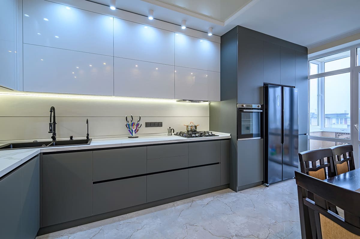 Tủ bếp inox cánh Acrylic kết hợp tủ đồ khô Tủ bếp inox cánh Acrylic kết hợp tủ đồ khô