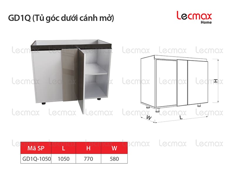 Tủ góc dưới 1 cánh mở