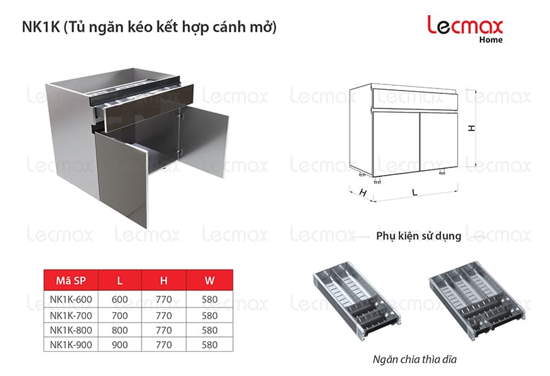 Tủ ngăn kéo két hợp cánh mở