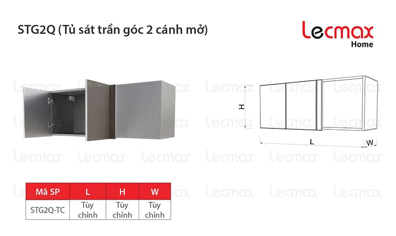 Tủ sát trần góc 2 cánh