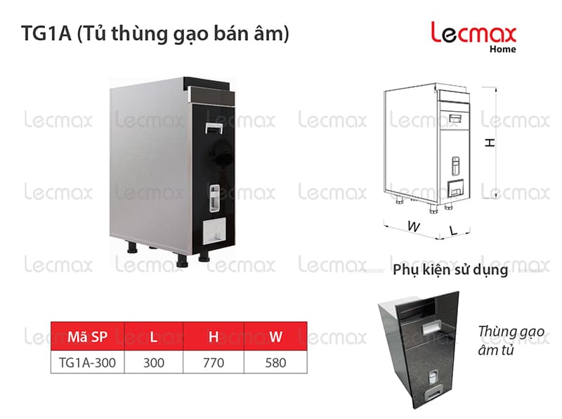 Tủ thùng gạo âm tủ TG1A