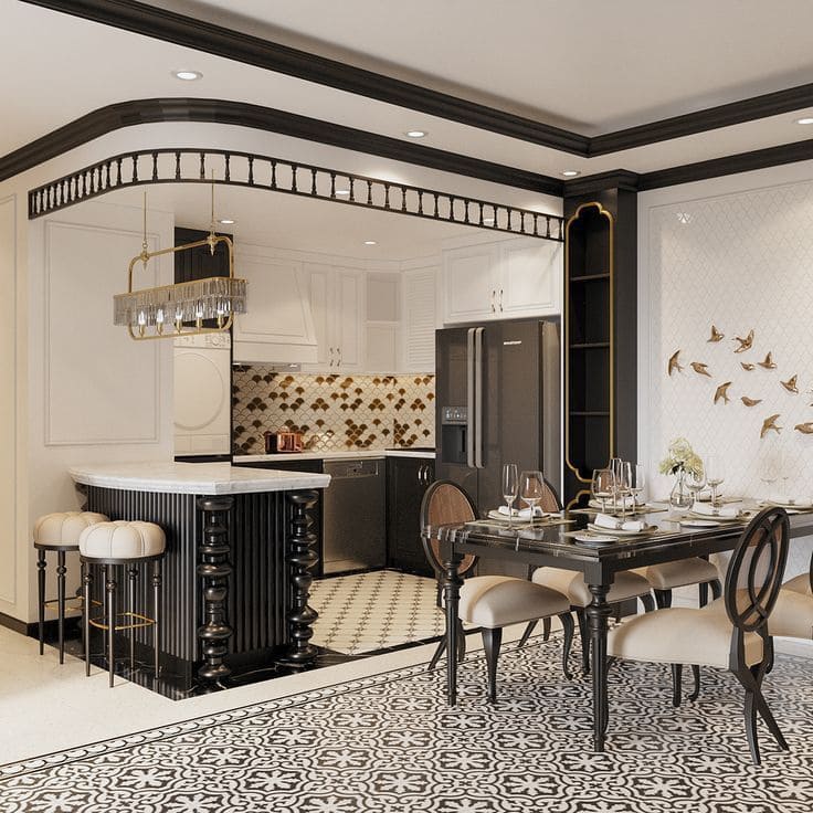 Tủ bếp chữ U cho biệt thự phong cách Indochine