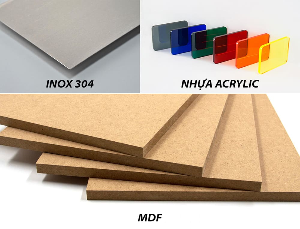 So sánh nhựa Acrylic, inox 304 và MDF