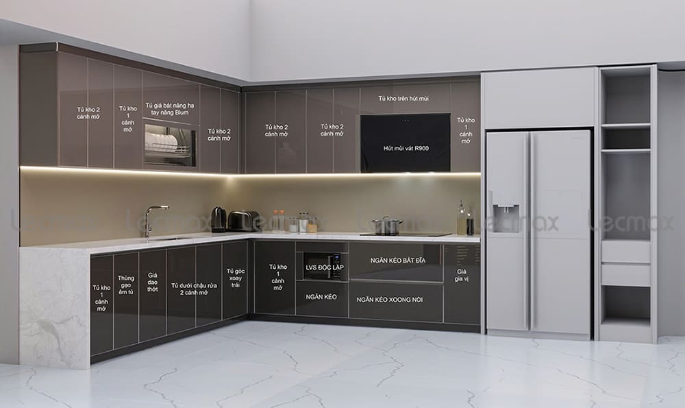 Kích thước tủ bếp chữ L