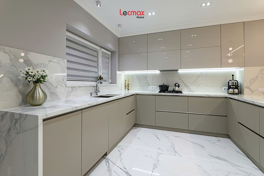 Tủ bếp inox 3 lớp cánh kính