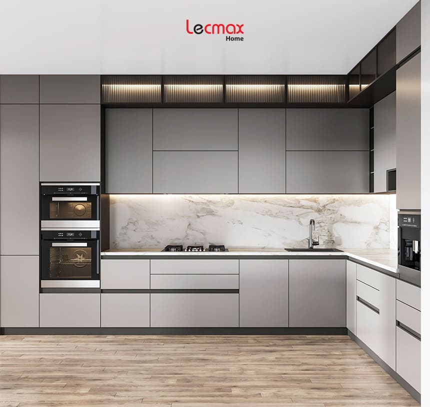 Tủ bếp inox 3 lớp chữ L
