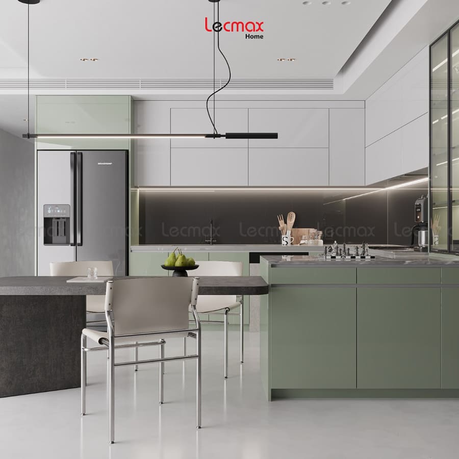 Mẫu tủ bếp inox 304 kết hợp bàn đảo bếp