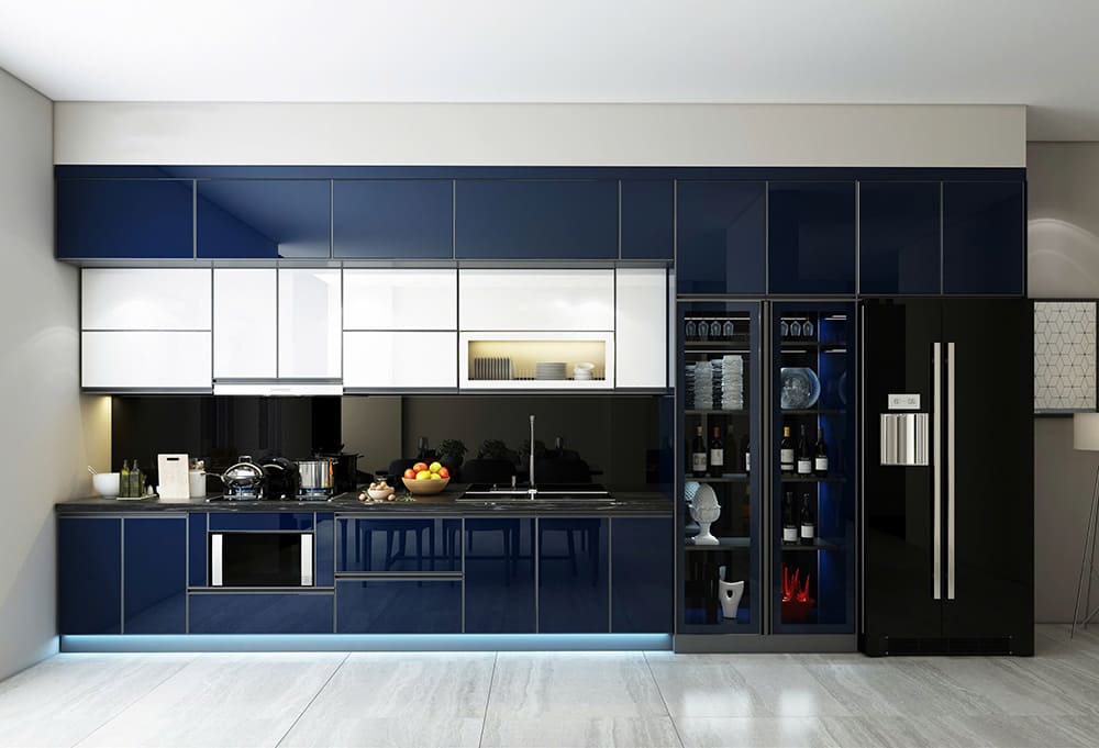 Tủ bếp inox cánh kính hiện đại
