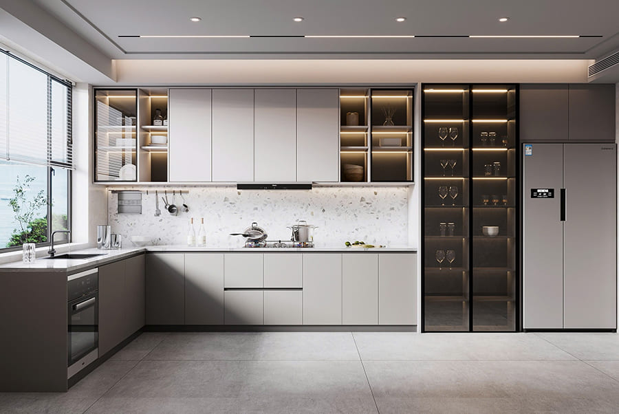 Tủ bếp inox cánh laminate