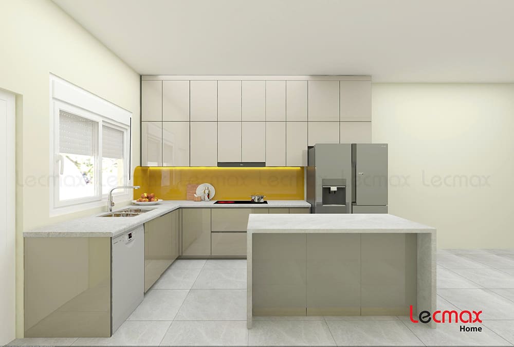 Mẫu thiết kế tủ bếp inox 304 cánh kính Lecmax Home