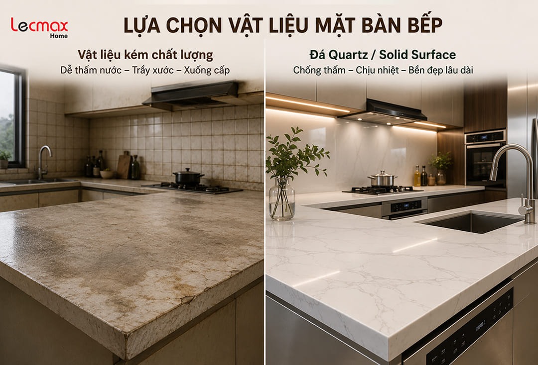 Lựa chọn vật liệu mặt bàn bếp