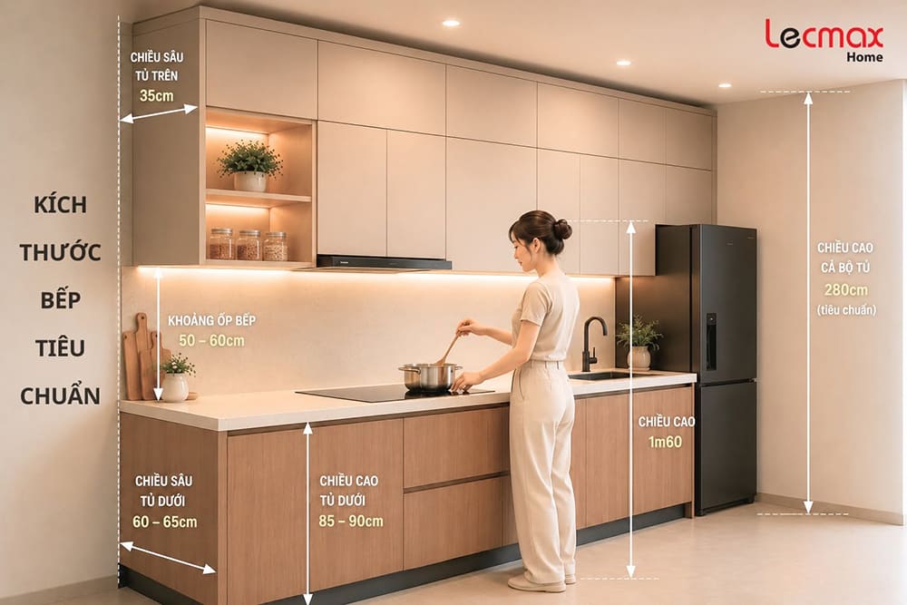 Kích thước tiêu chuẩn tủ bếp